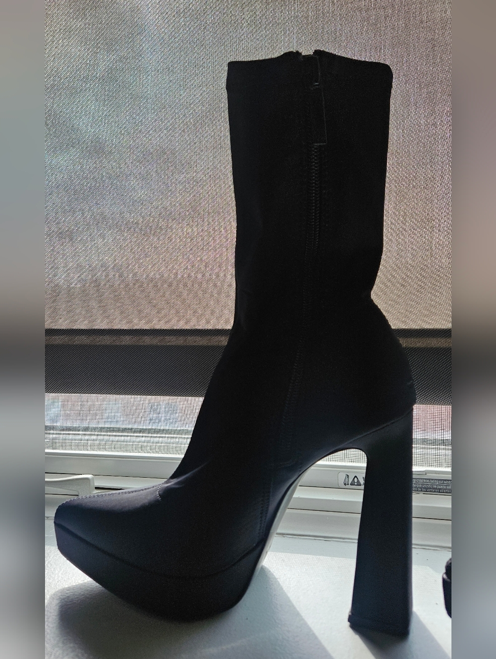 Zara Black Platform Stretch Ankle Boots with High Block Heel